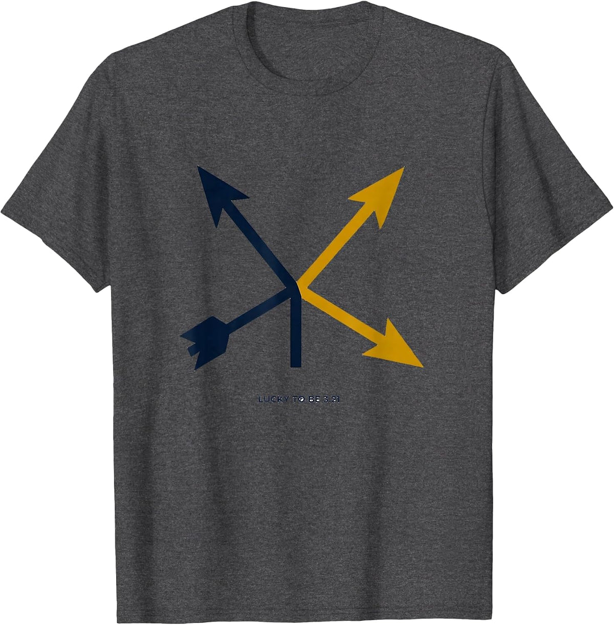 Men's Lucky To Be 3.21 Minimalist Down Syndrome Awareness Arrows T-Shirt - Dark Heather Grey
