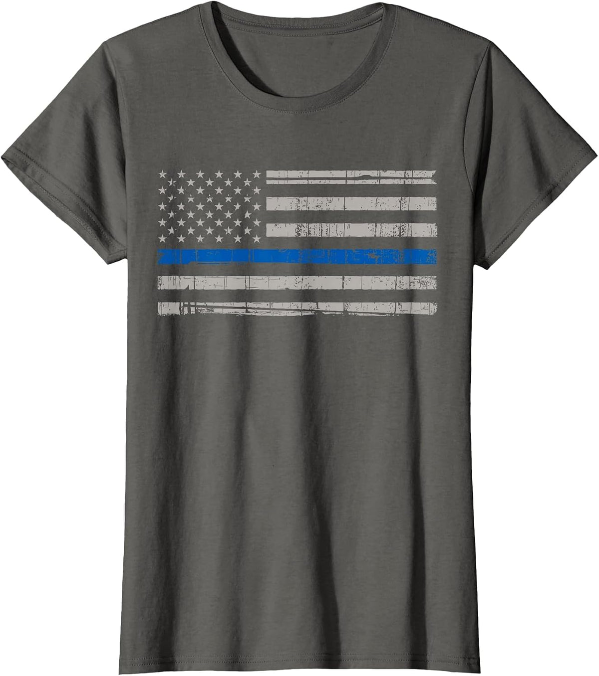 Thin Blue Line American Flag T Shirt Law Enforcement Leo T-Shirt - Asphalt Grey