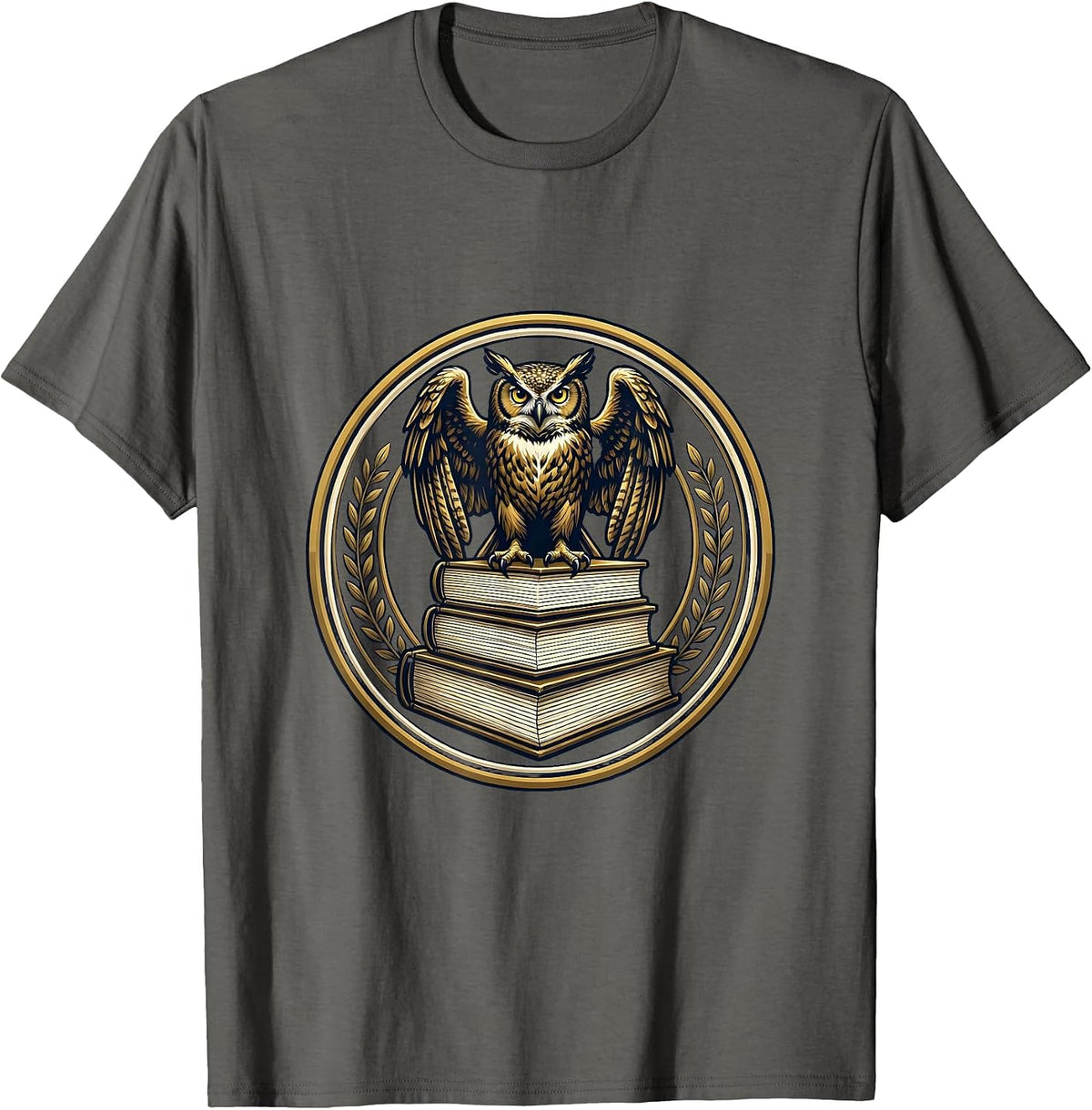 Men's Wise Owl on Stacked Books Illustration T-Shirt - Asphalt Grey