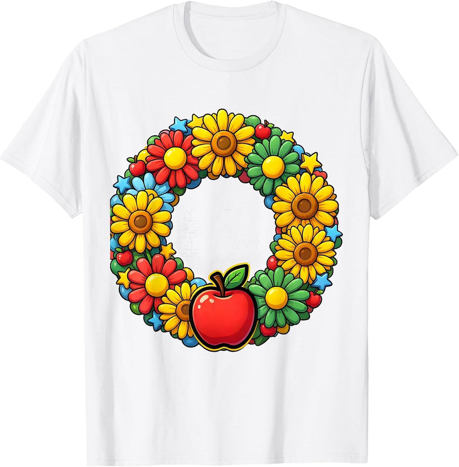 Men's Preschool Teacher ABC Floral Wreath Illustration T-Shirt - White