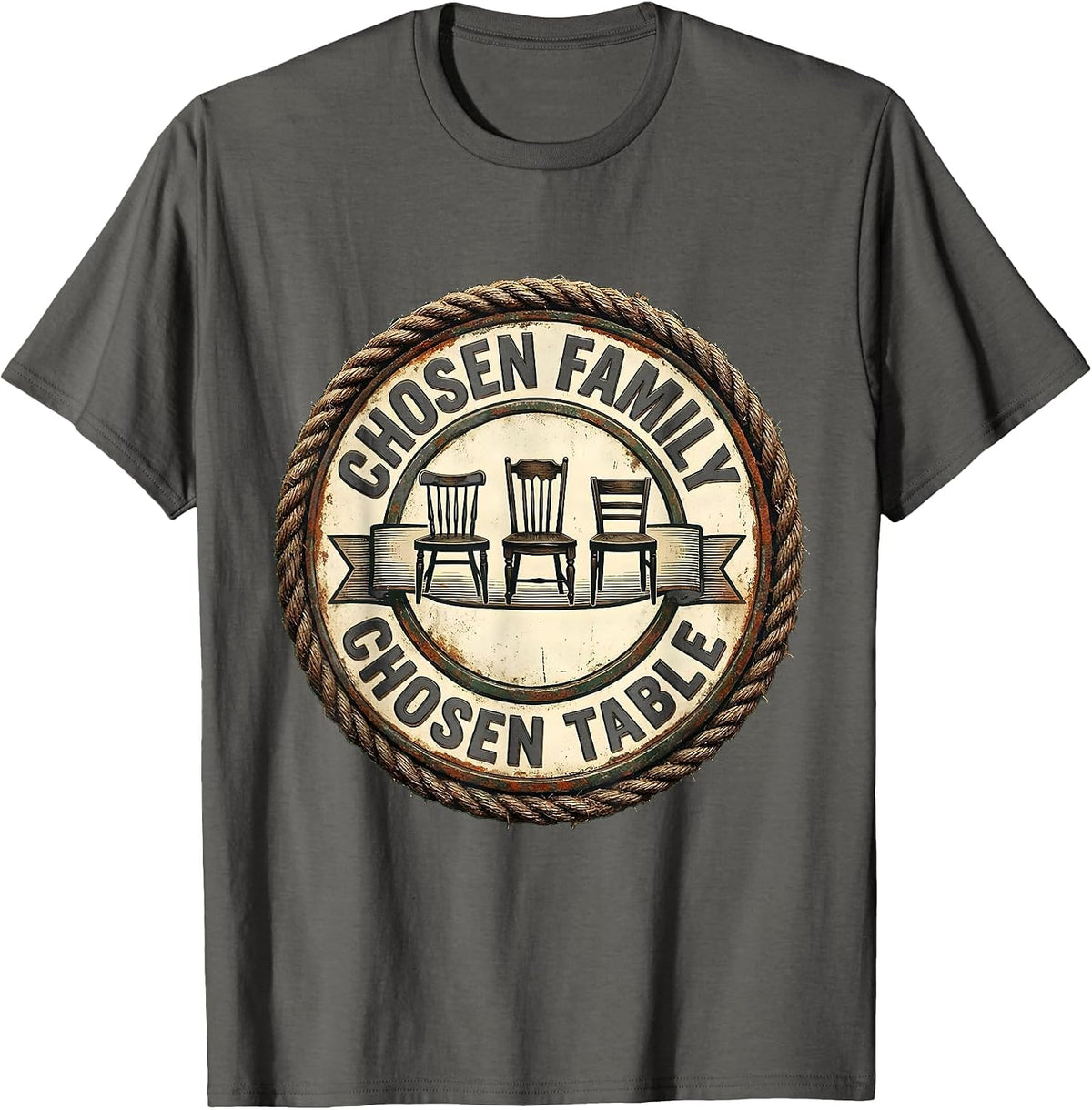 Chosen Family Chosen Table Vintage Friendsgiving Matching T-Shirt - Asphalt Grey