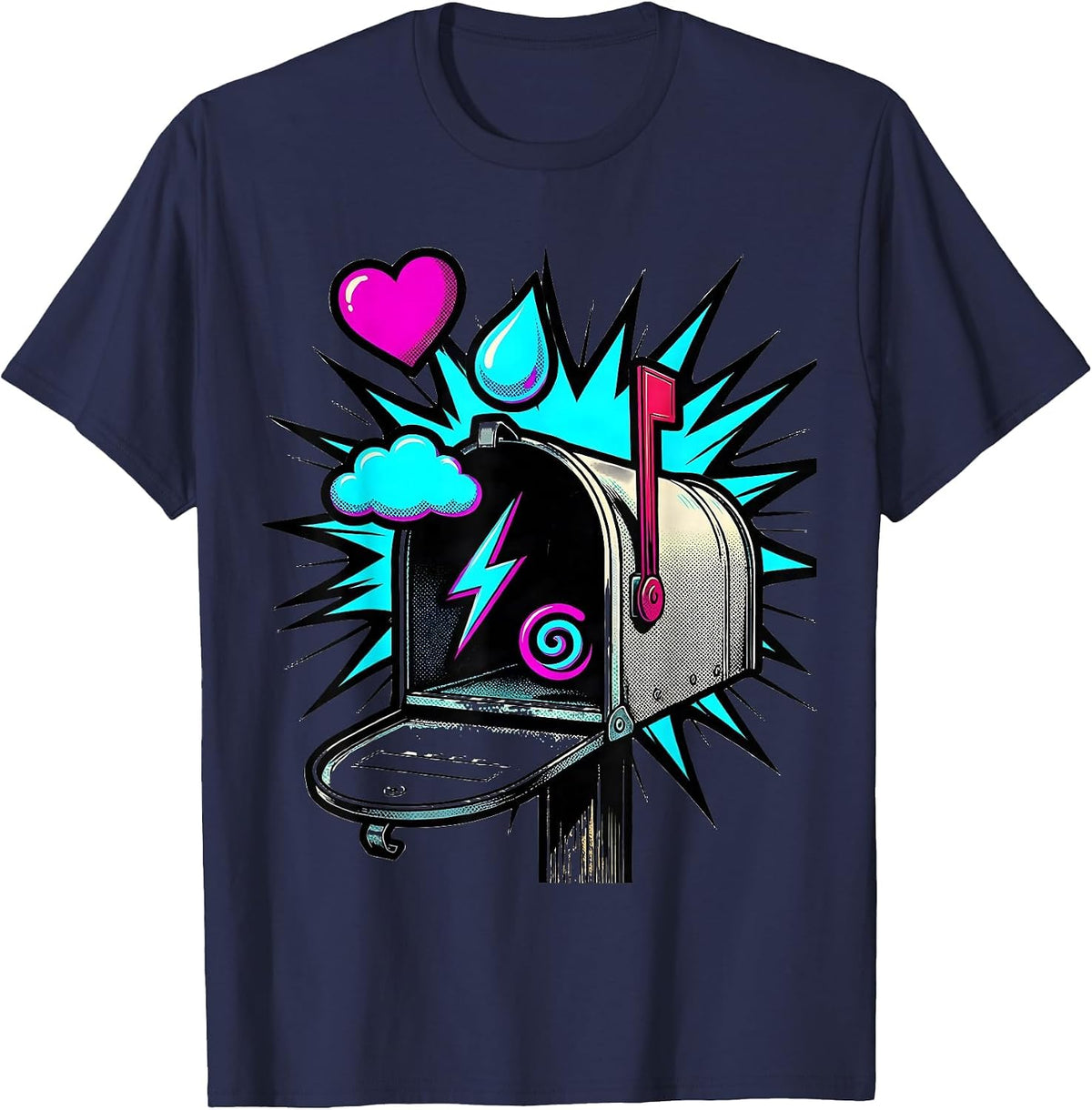 Men's Oversized Mailbox Pop Art Mental Health Awareness Counselor T-Shirt - Navy Blue