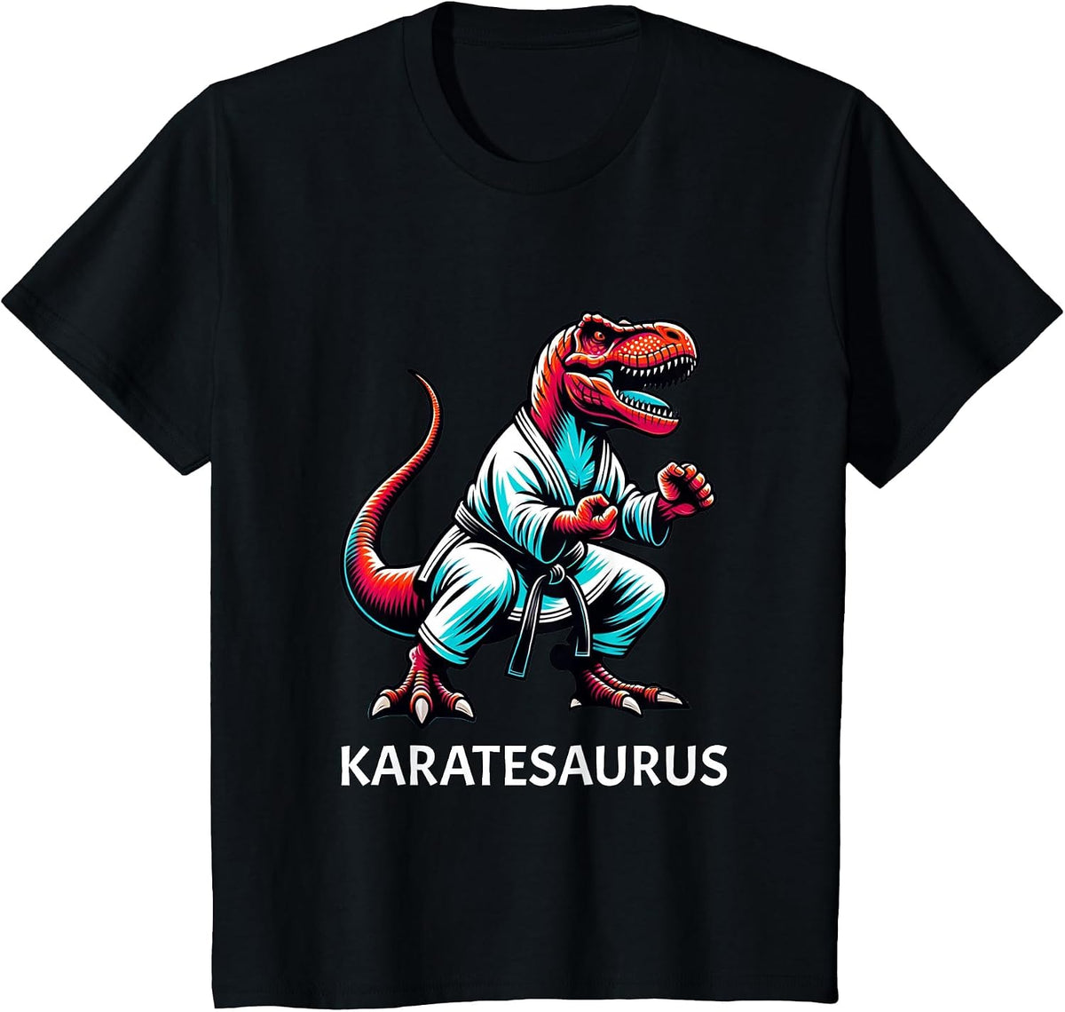 Funny Karate Dinosaur Karatesaurus T-Rex Graphic Karatist T-Shirt - Black