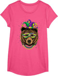 Bear Animal Lover Cute Mardi Gras Carnival Jester T-Shirt, Girls, Pink Heather, Small - As Pictured
