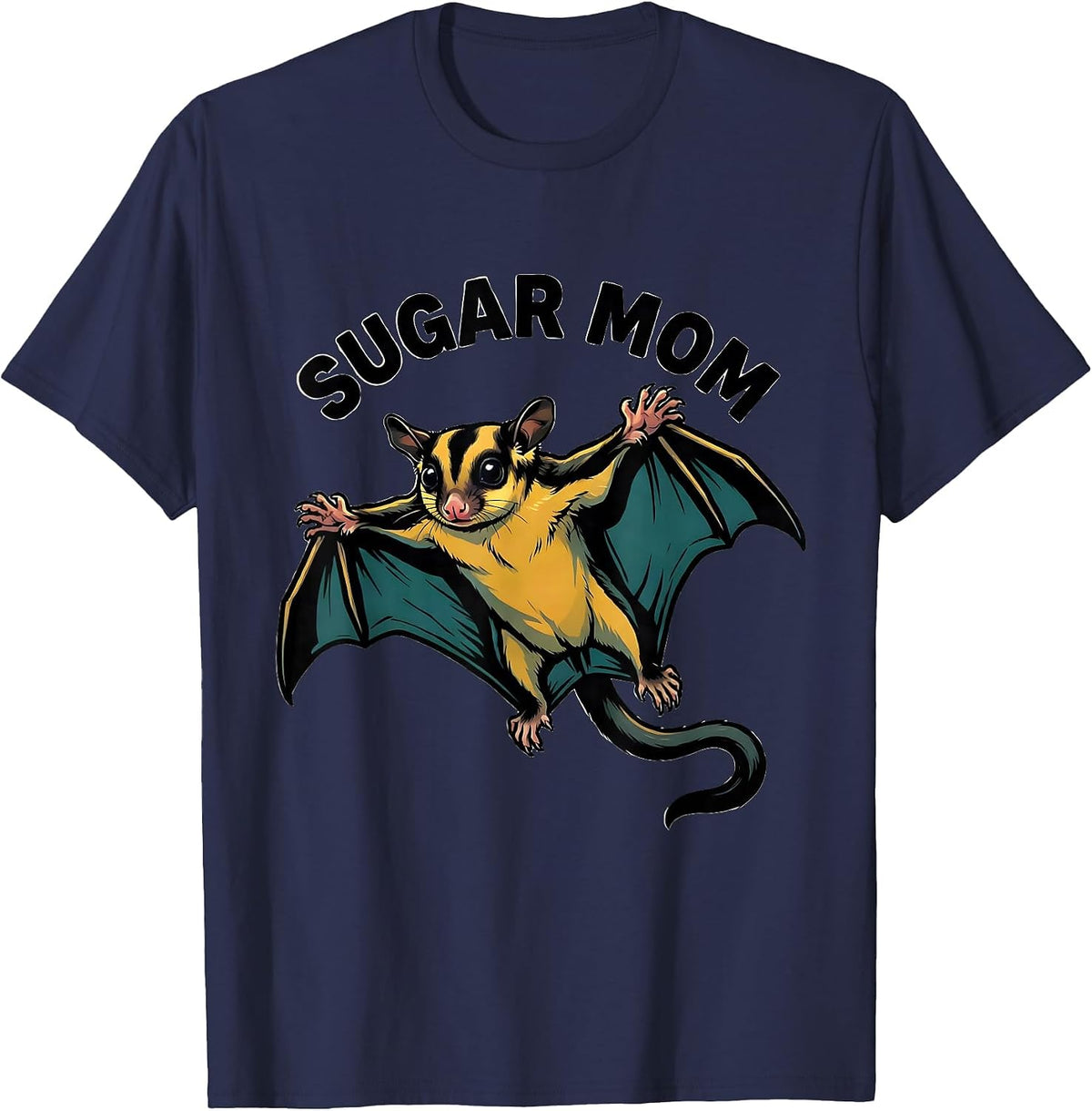 Sugar Mom Cartoon Sugar Glider Pet Owner Humor T-Shirt - Navy Blue