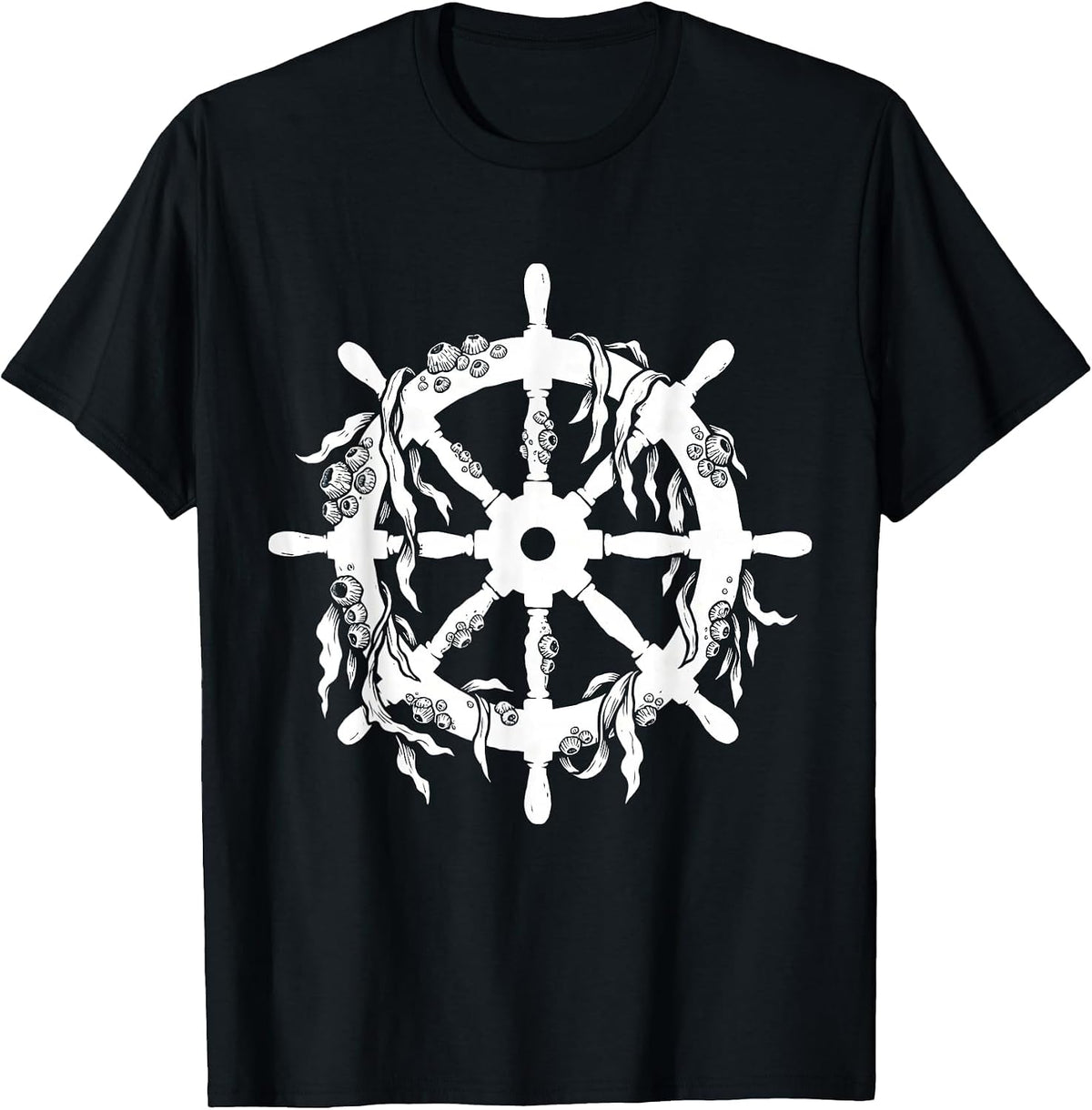 Men's Barnacle Ship Wheel Nautical Sailor Graphic T-Shirt - Black