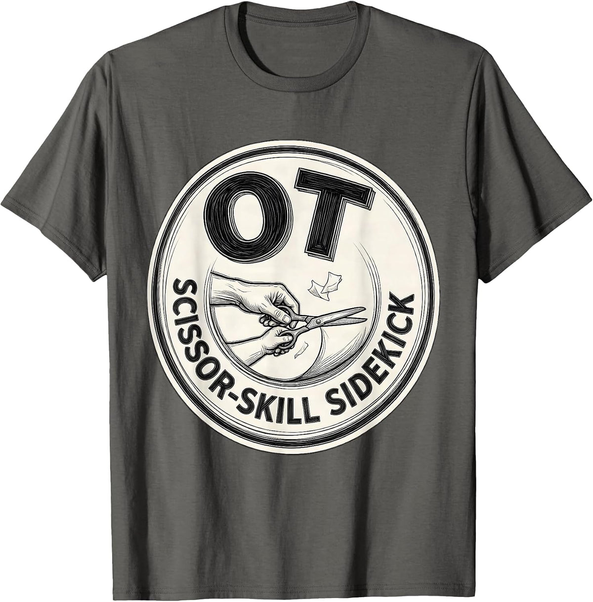 OT, Scissor-Skill Sidekick Occupational Therapy Pediatric T-Shirt - Asphalt Grey