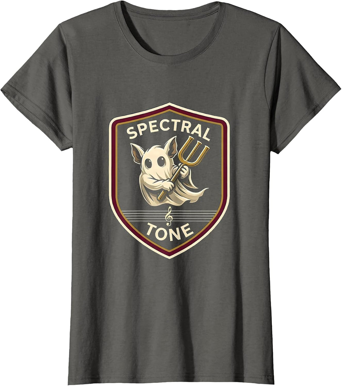 Women's Spectral Tone Whimsical Ghost Musician Music Teacher T-Shirt - Asphalt Grey