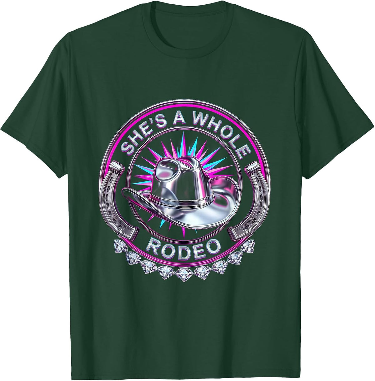 She's a Whole Rodeo Cowgirl Design T-Shirt - Dark Green