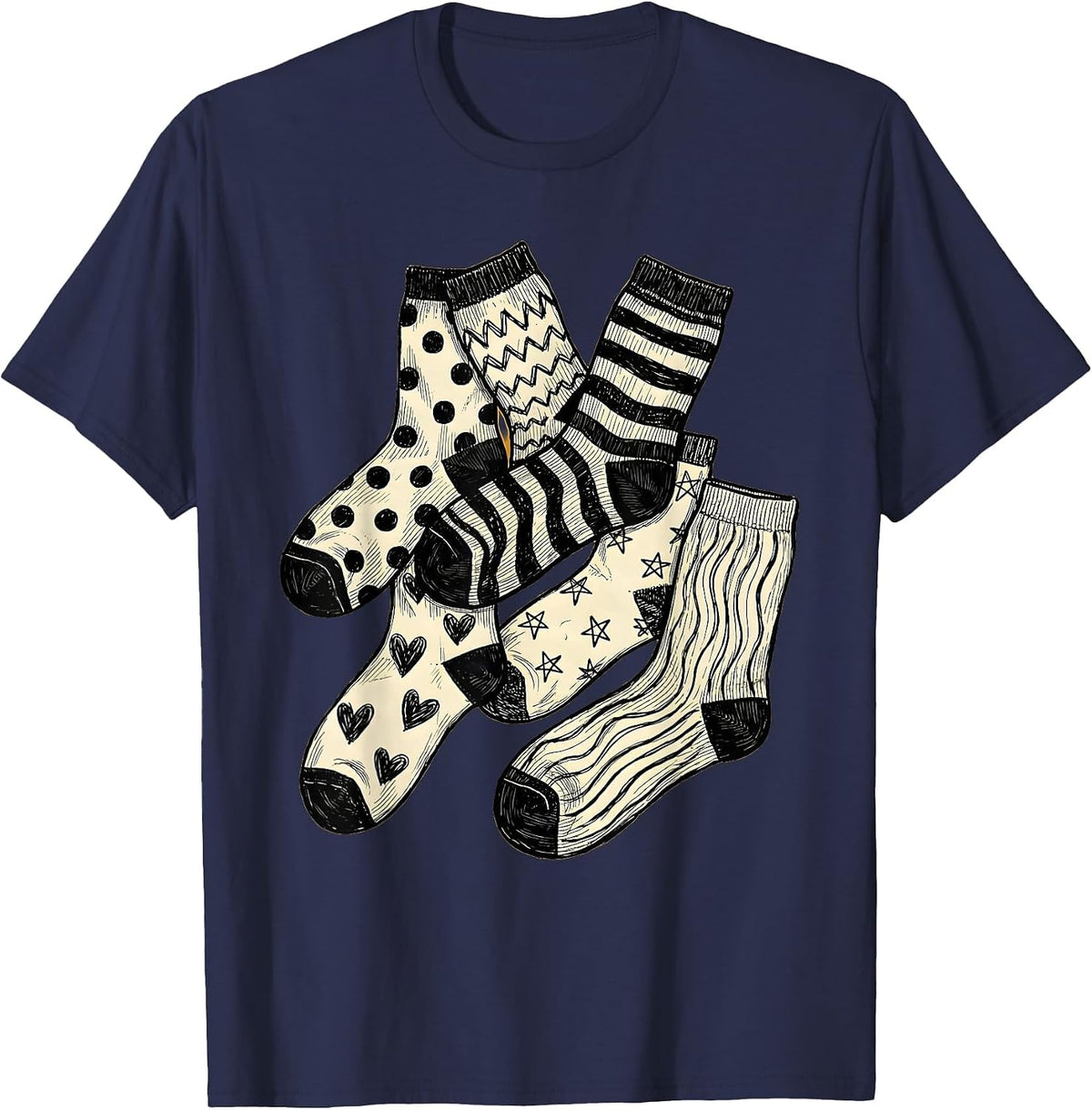 Men's Down Syndrome Awareness Mismatched Socks Design T-Shirt - Navy Blue