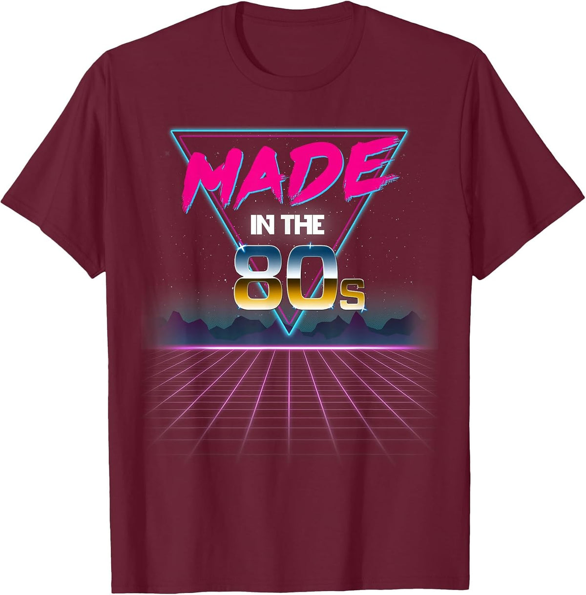 Made in The 80s Retro 80's Grid T-Shirt T-Shirt - Burgundy