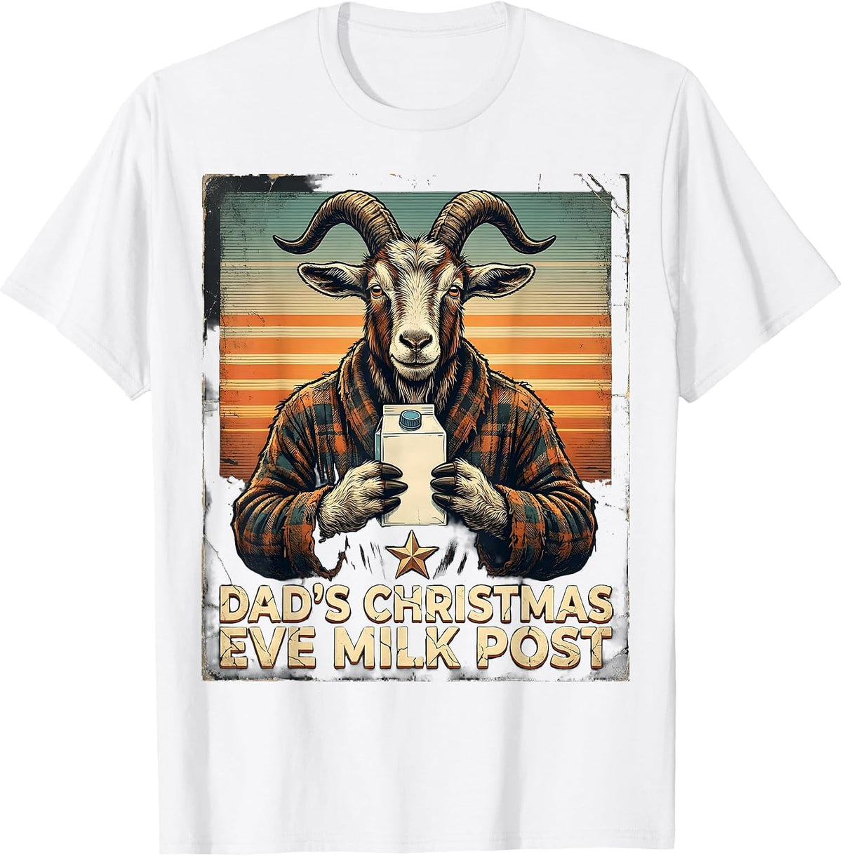 Men's Dad's Christmas Eve Milk Post Funny Dad Distressed Holiday T-Shirt - White