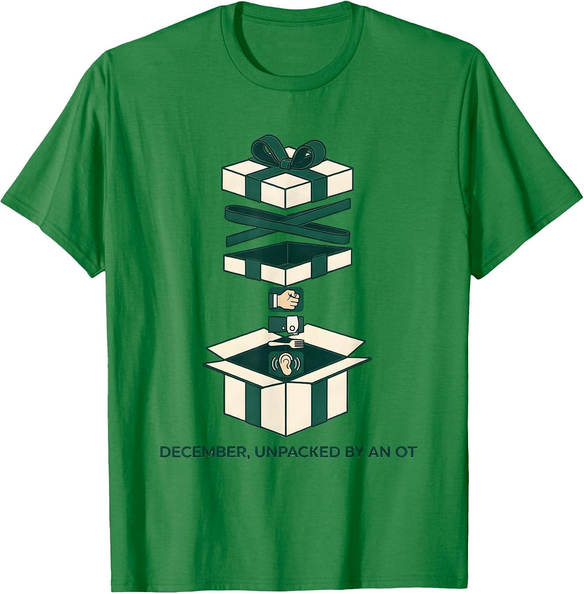 Men's December, Unpacked By An OT Occupational Therapist Holiday T-Shirt - Kelly Green