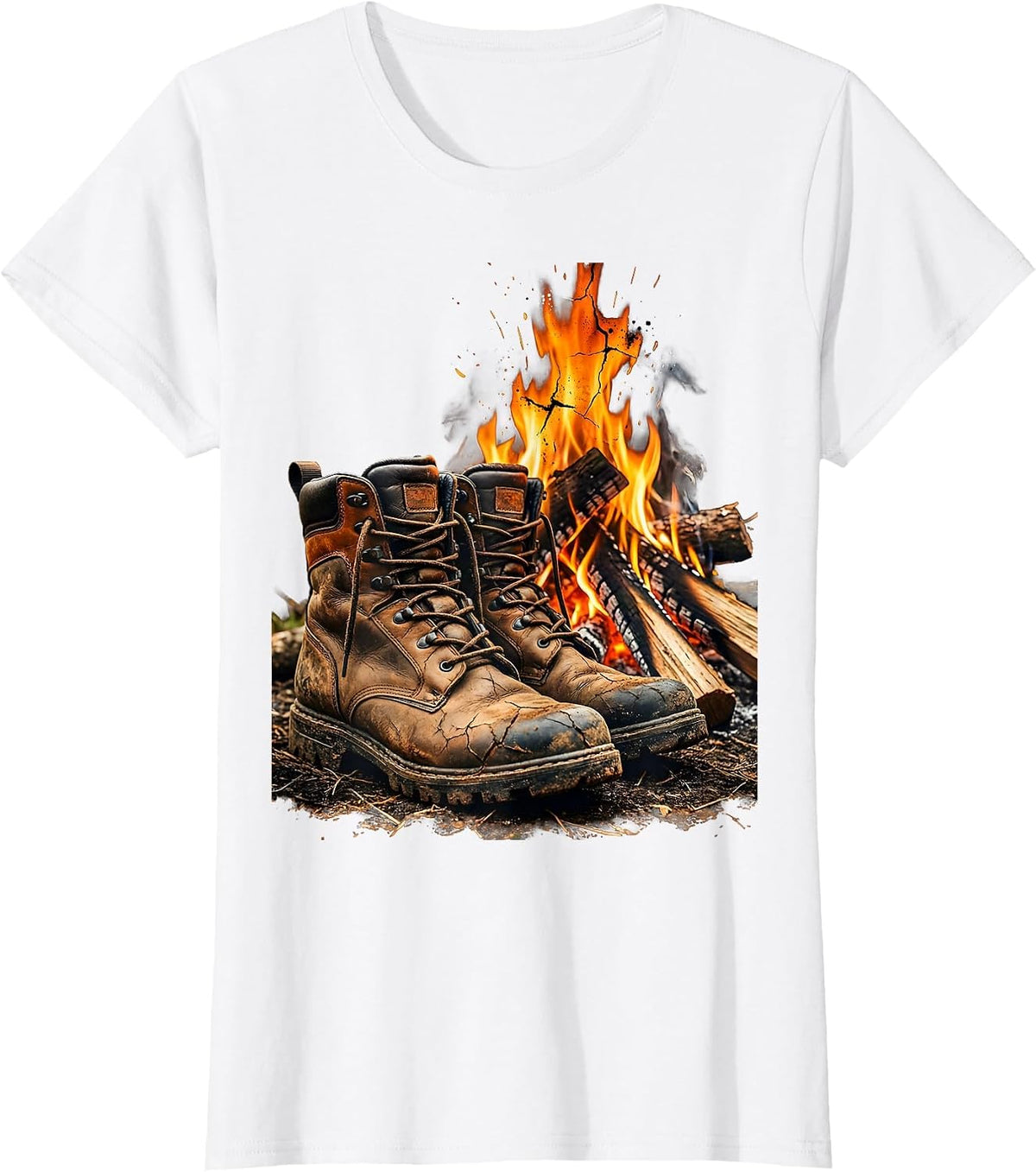 Hunting Boots By The Campfire Outdoors Graphic T-Shirt - White