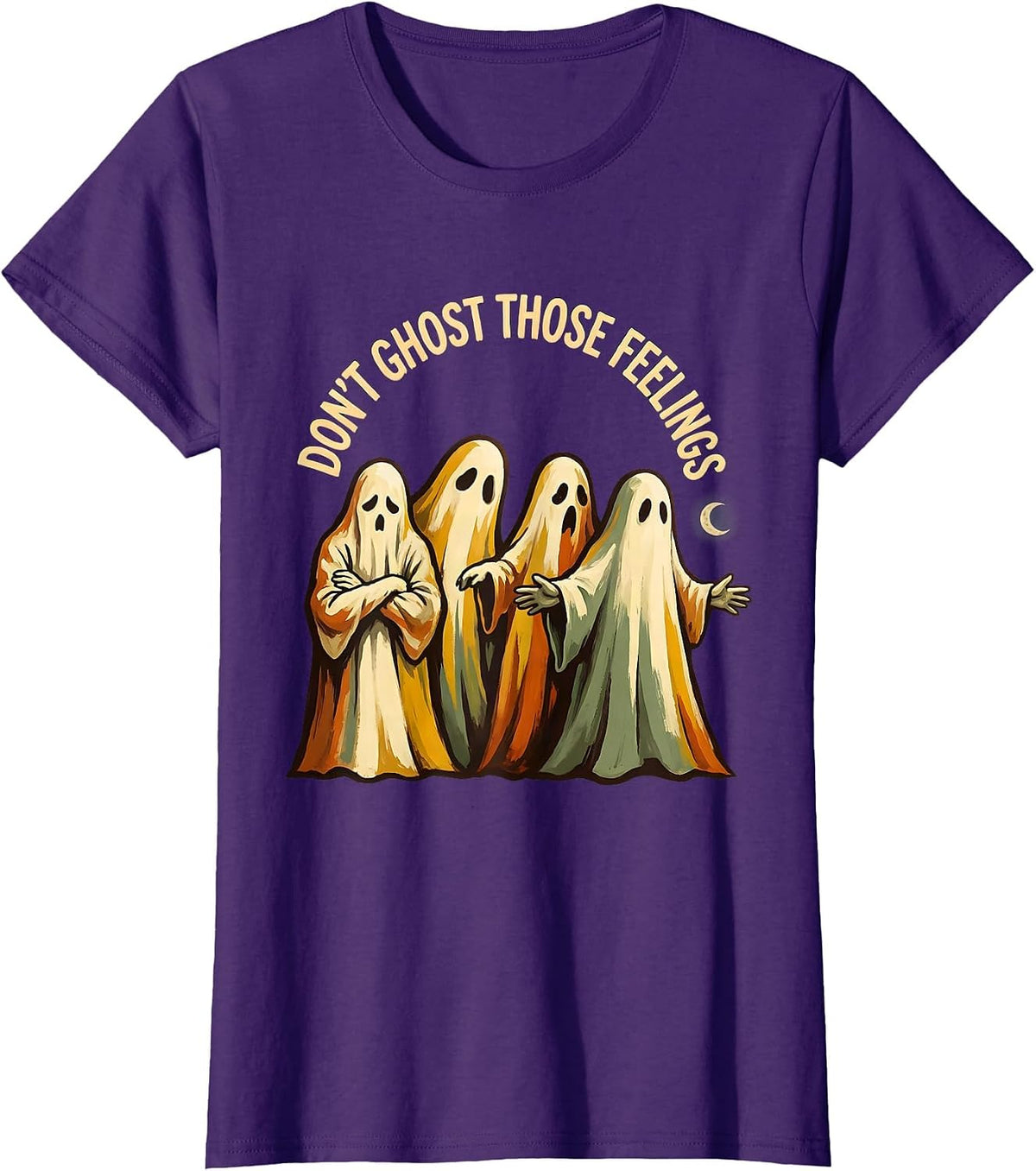 Women's Don't Ghost Those Feelings Halloween Mental Health Counselor T-Shirt - Purple