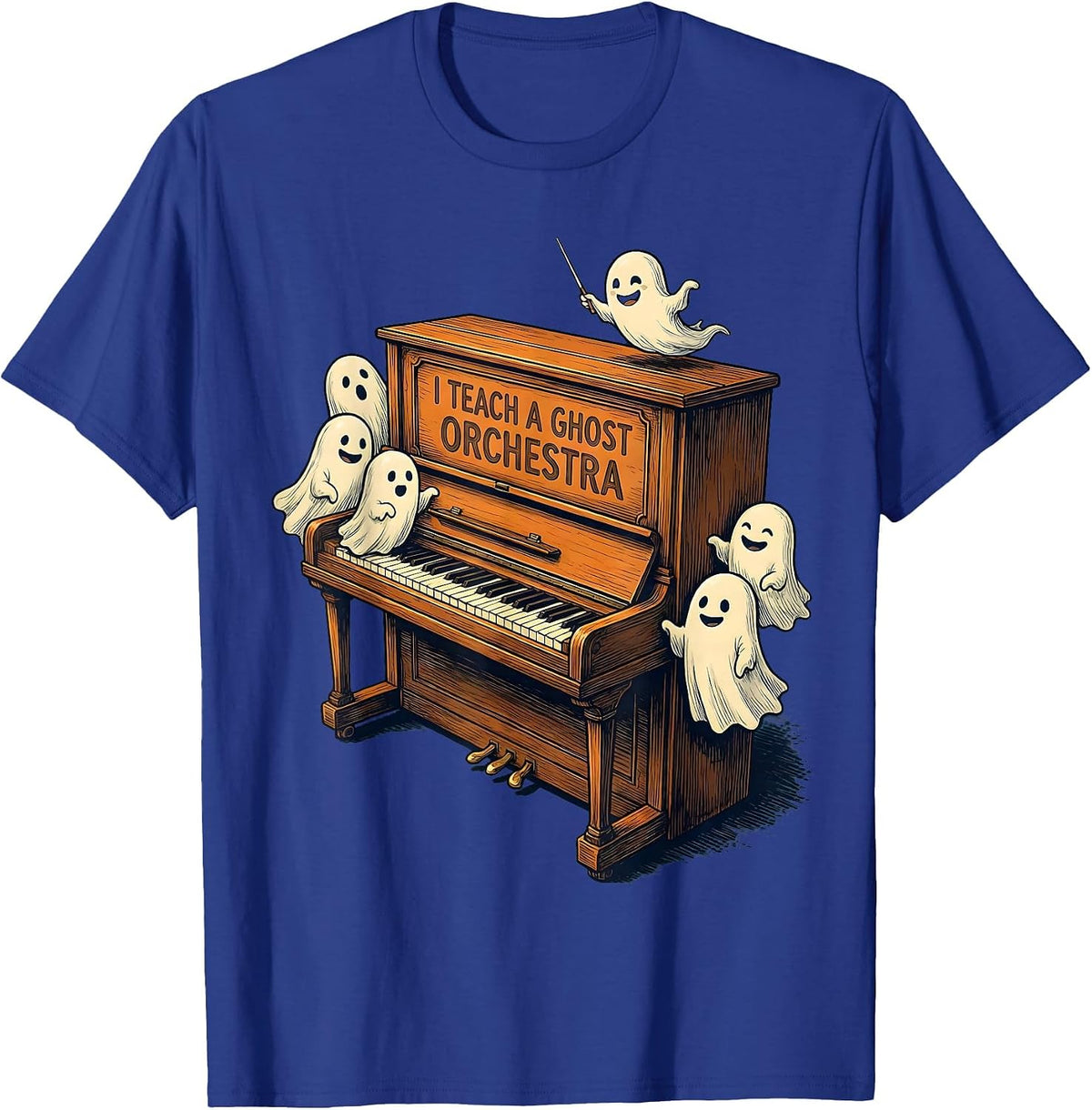 I Teach A Ghost Orchestra Funny Music Teacher Halloween T-Shirt - Royal Blue