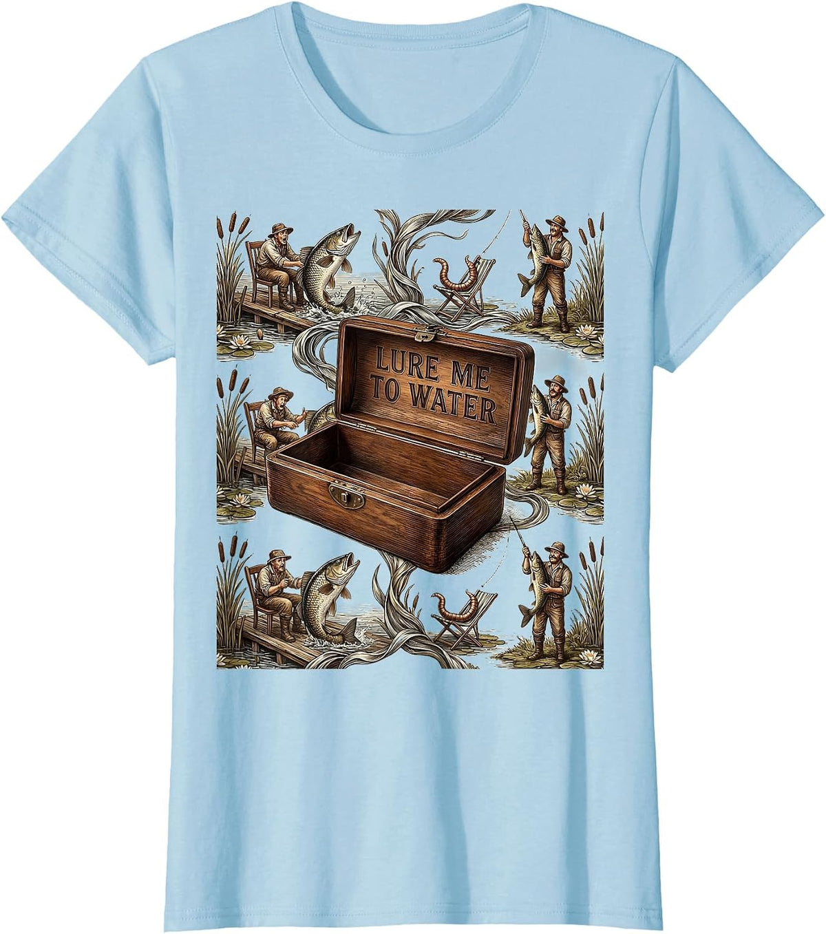 Lure Me To Water Funny Fishing Design T-Shirt - Baby Blue