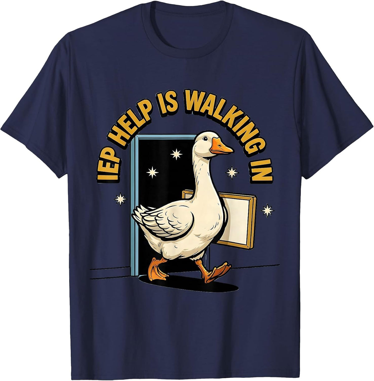 Men's IEP Help Is Walking In Funny Special Education Teacher Sped T-Shirt - Navy Blue