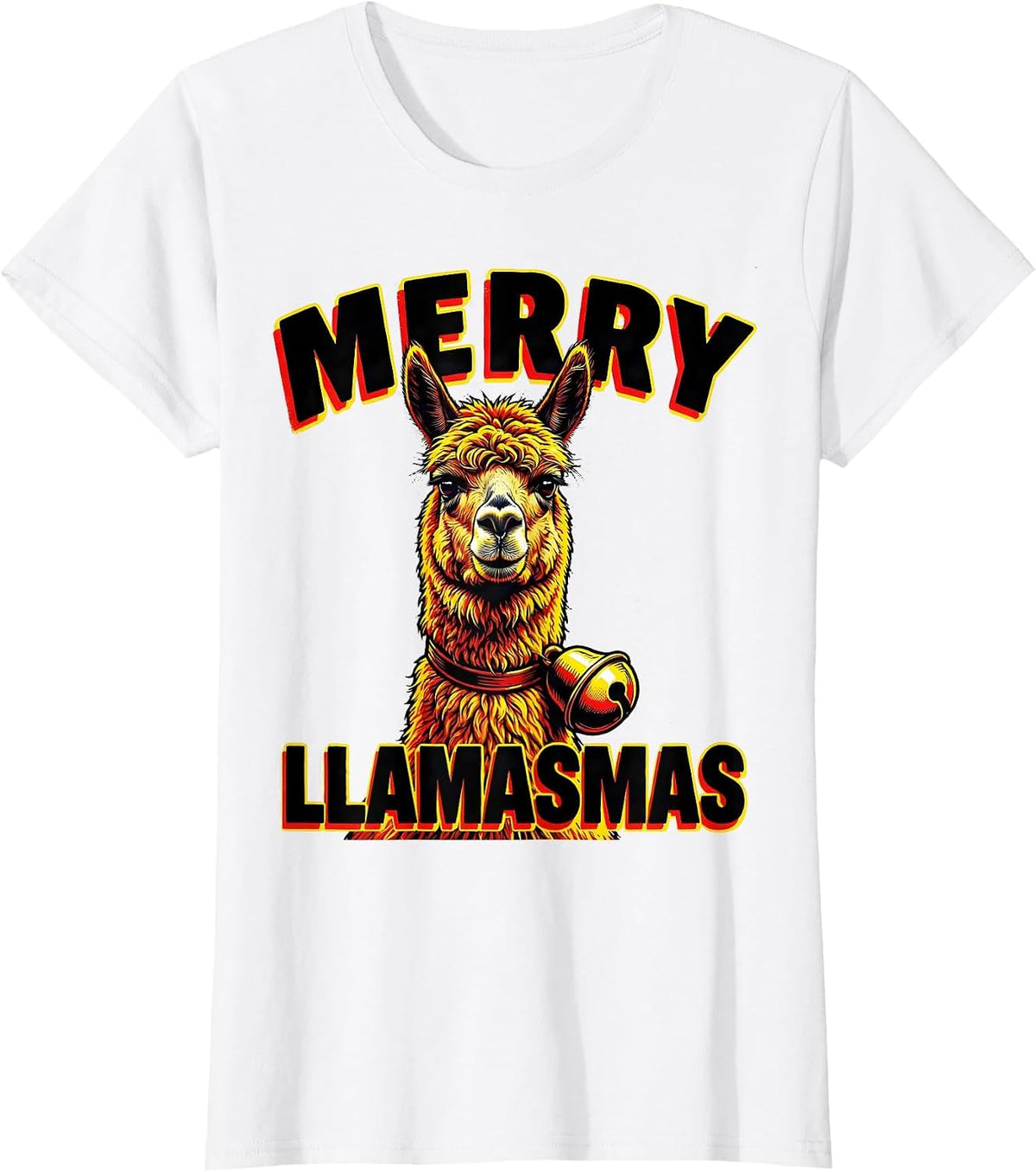 Women's Merry Llamasmas Pop Art Funny Llama Christmas Animal Lover T-Shirt - White