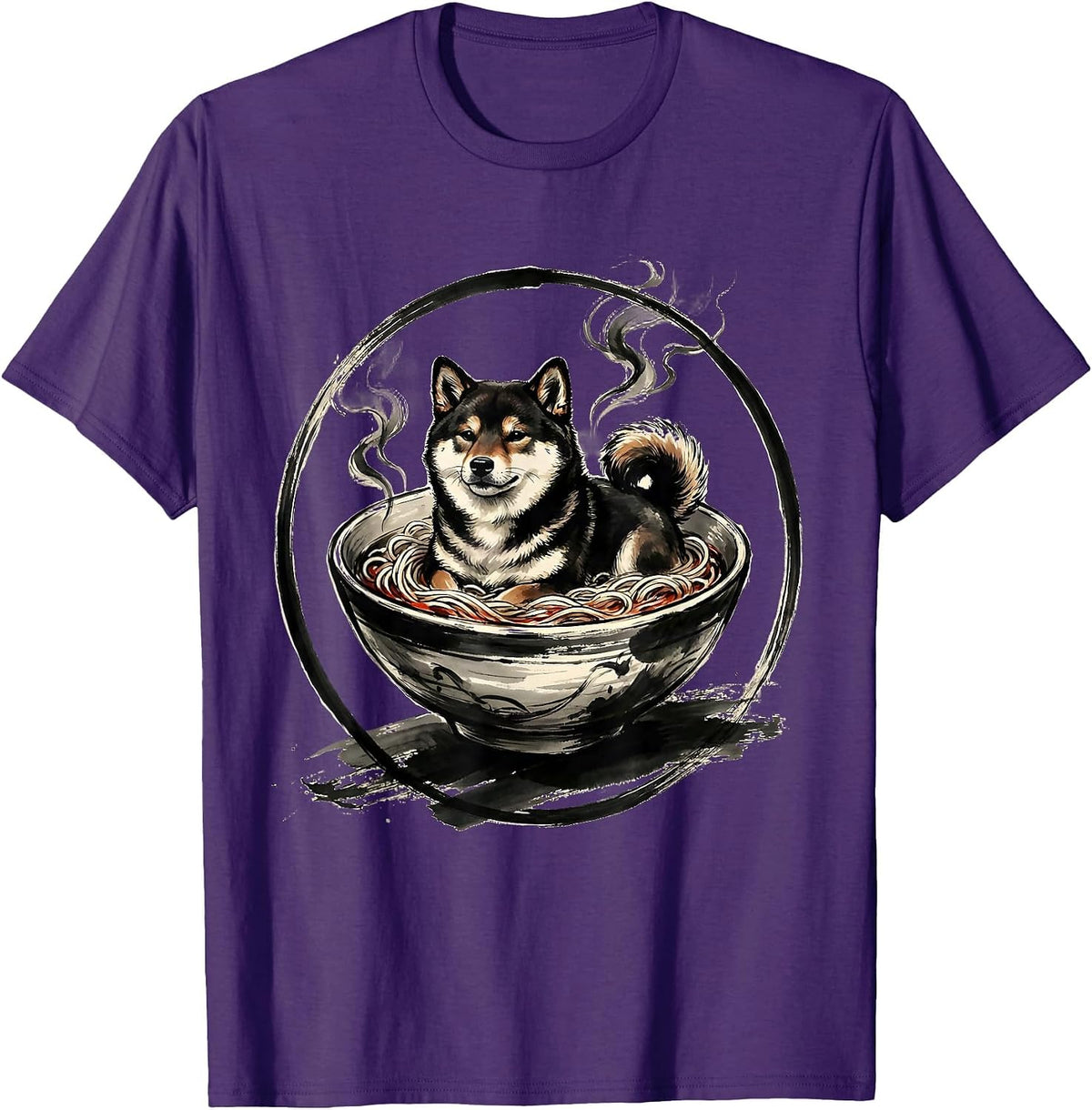 Shiba Inu Ramen Bowl Cute Dog Graphic T-Shirt - Purple