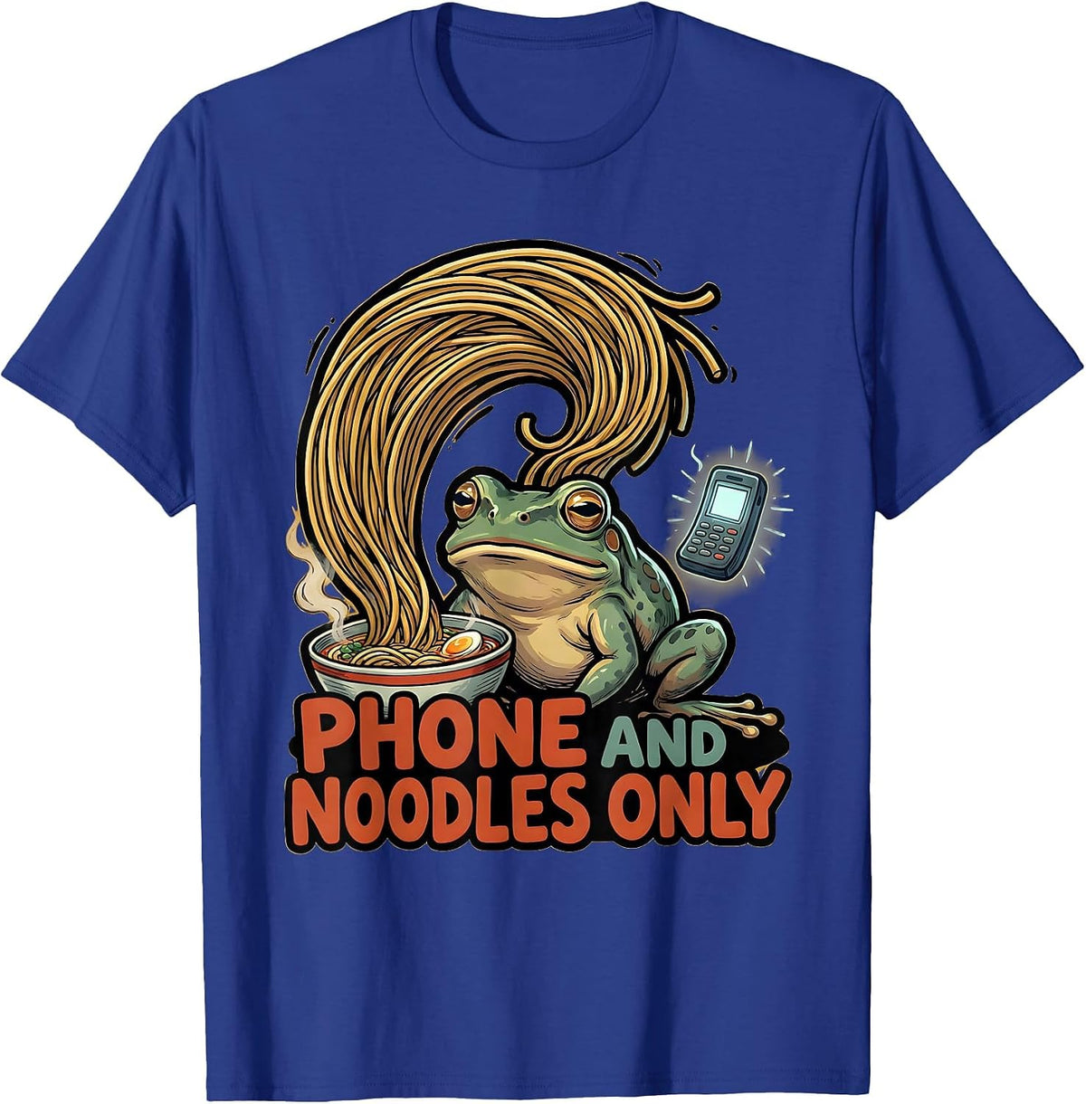 Phone And Noodles Only Funny Grumpy Frog Japanese Art Ramen T-Shirt - Royal Blue