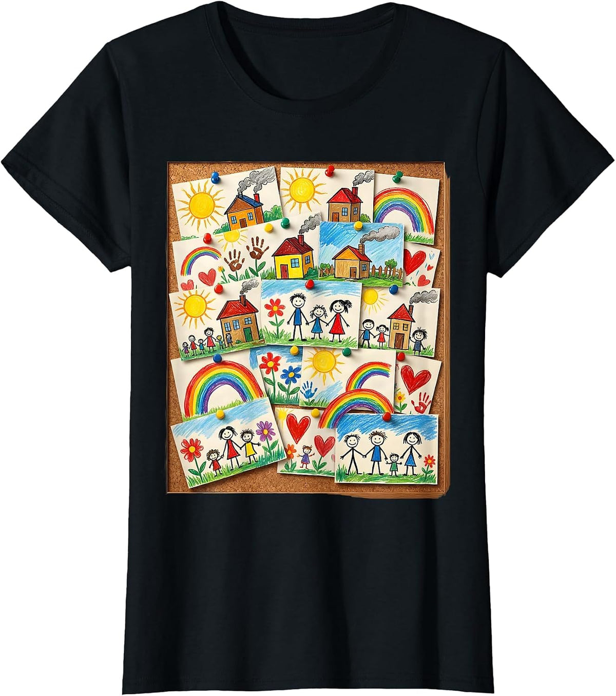 Preschool Teacher Bulletin Board Kids Drawings T-Shirt - Black