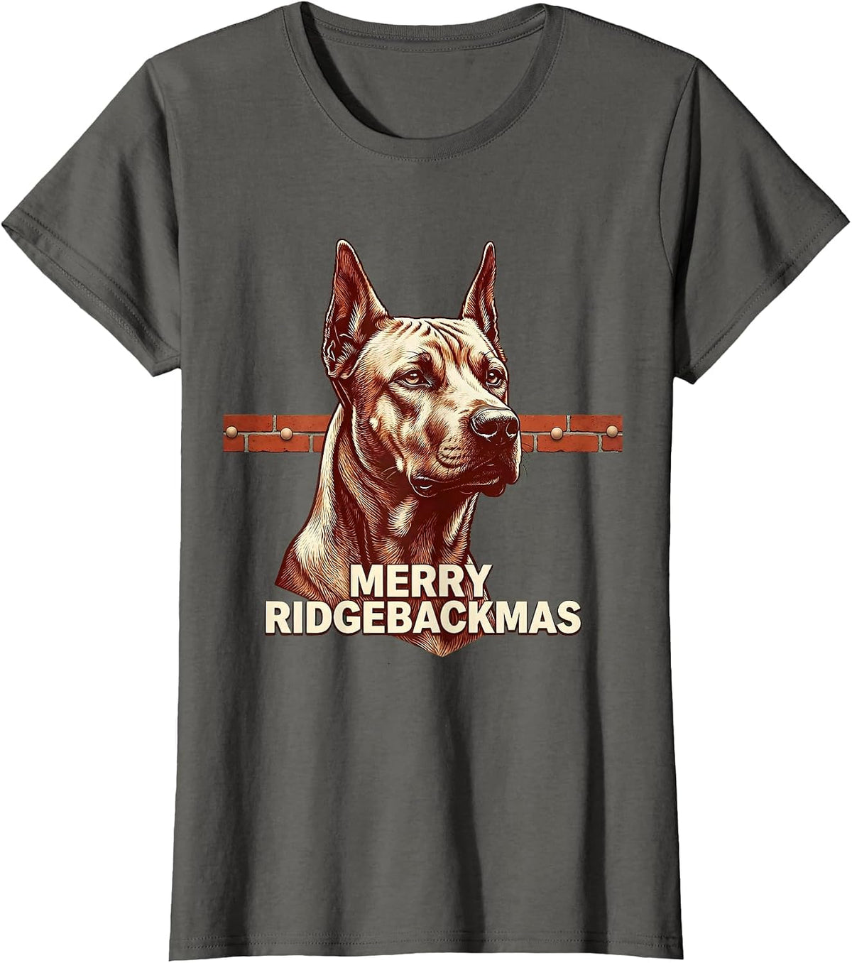 Women's Merry Ridgebackmas Funny Rhodesian Ridgeback Dog Christmas T-Shirt - Asphalt Grey