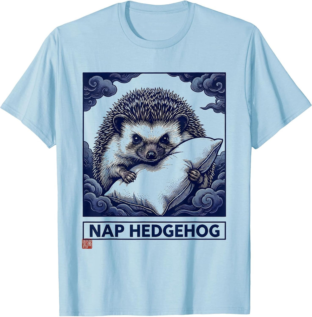 Men's Nap Hedgehog Ukiyo-e Japanese Pop Culture Animal Mashup T-Shirt - Baby Blue