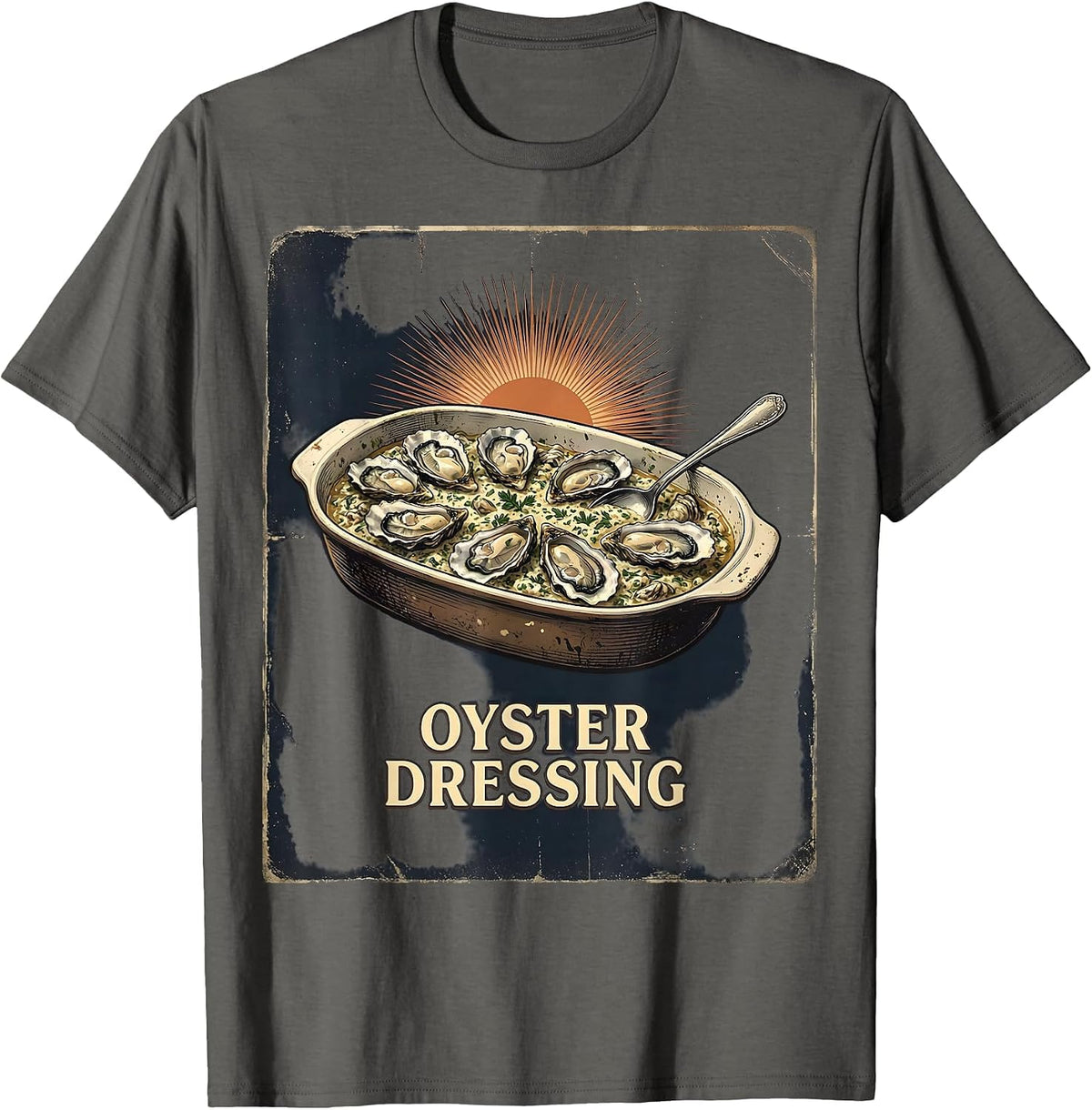 Oyster Dressing Vintage Thanksgiving Bootleg 90's Rap Rock T-Shirt - Asphalt Grey