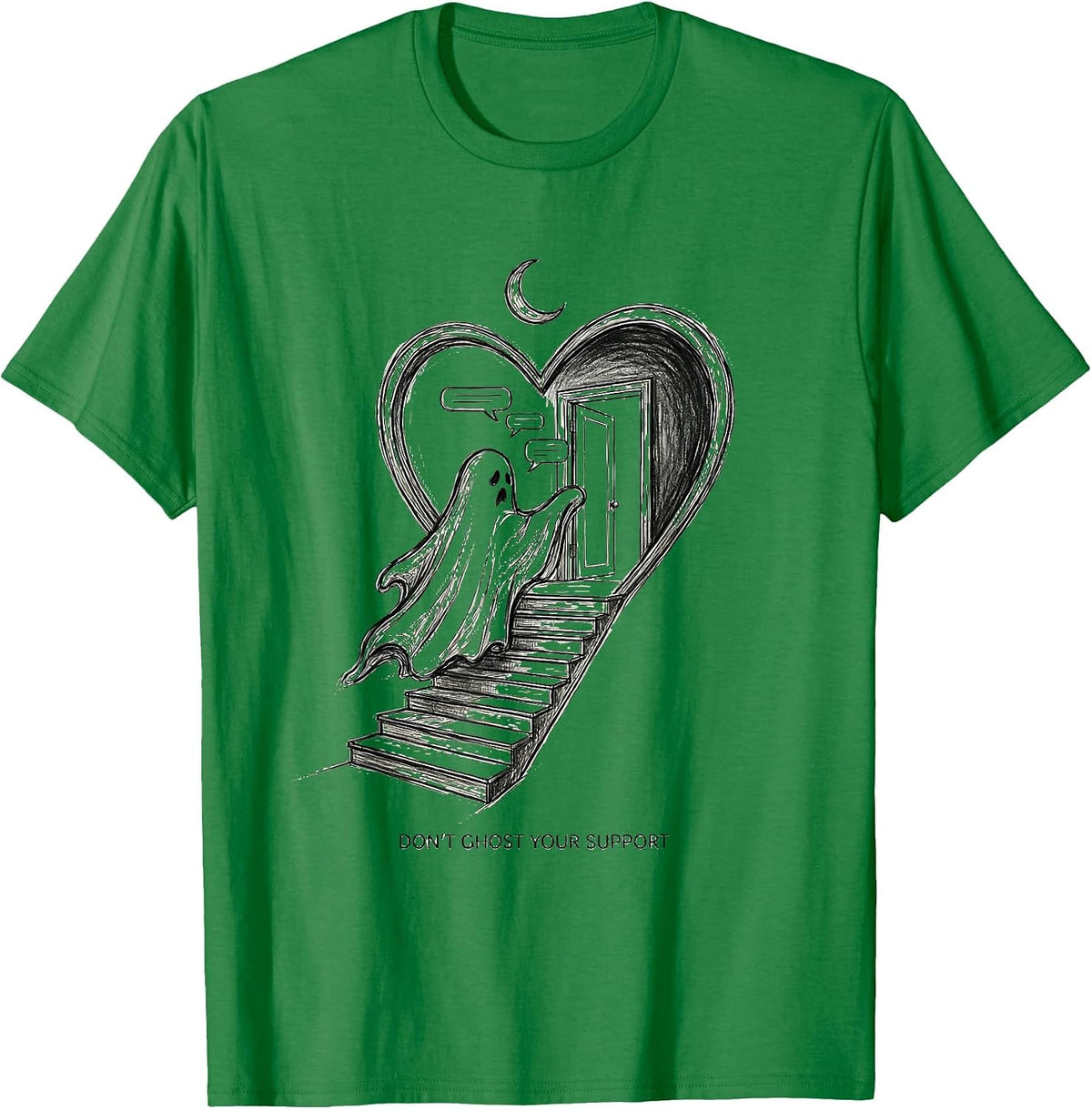 Men's Don't Ghost Your Support Mental Health Halloween Ghost T-Shirt - Kelly Green