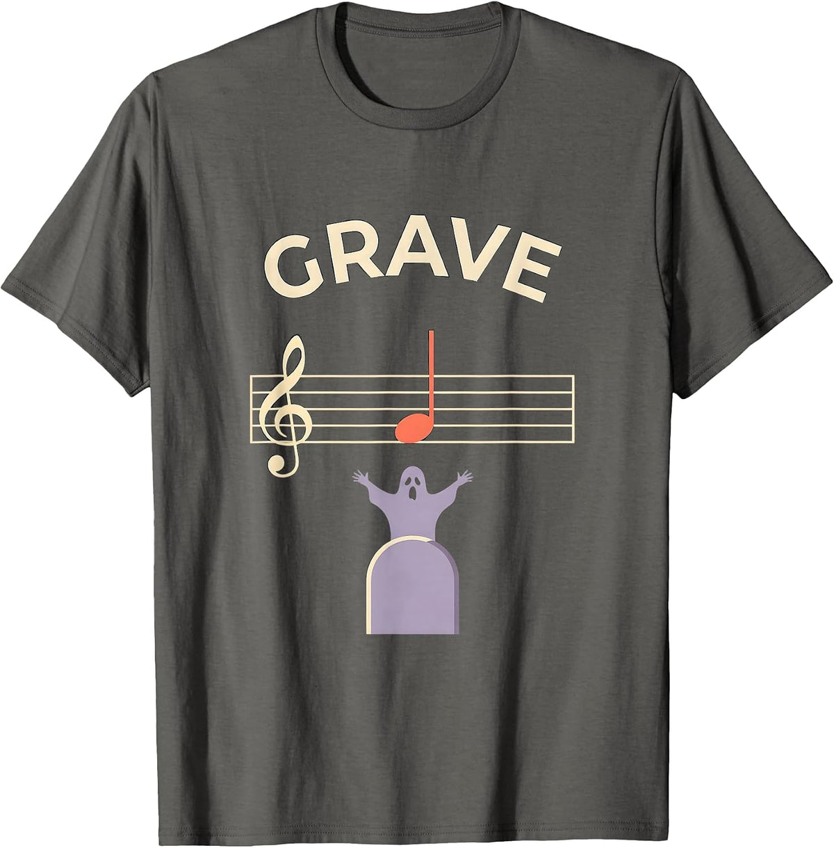 Grave Flat Vector Ghost Musician Music Teacher Halloween T-Shirt - Asphalt Grey