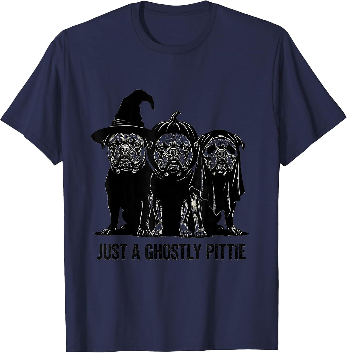 Men's Just A Ghostly Pittie Funny Pitbull Halloween Costume Dog T-Shirt - Navy Blue