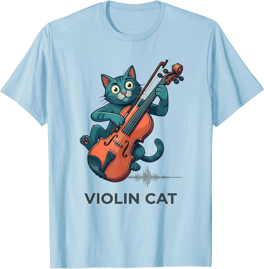 Men's Violin Cat Funny Cat Music Teacher Instrument Humor T-Shirt - Baby Blue