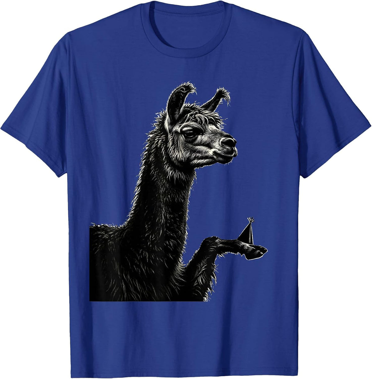 Men's Llama Balancing Party Hat Funny Alpaca Lover Humor T-Shirt - Royal Blue