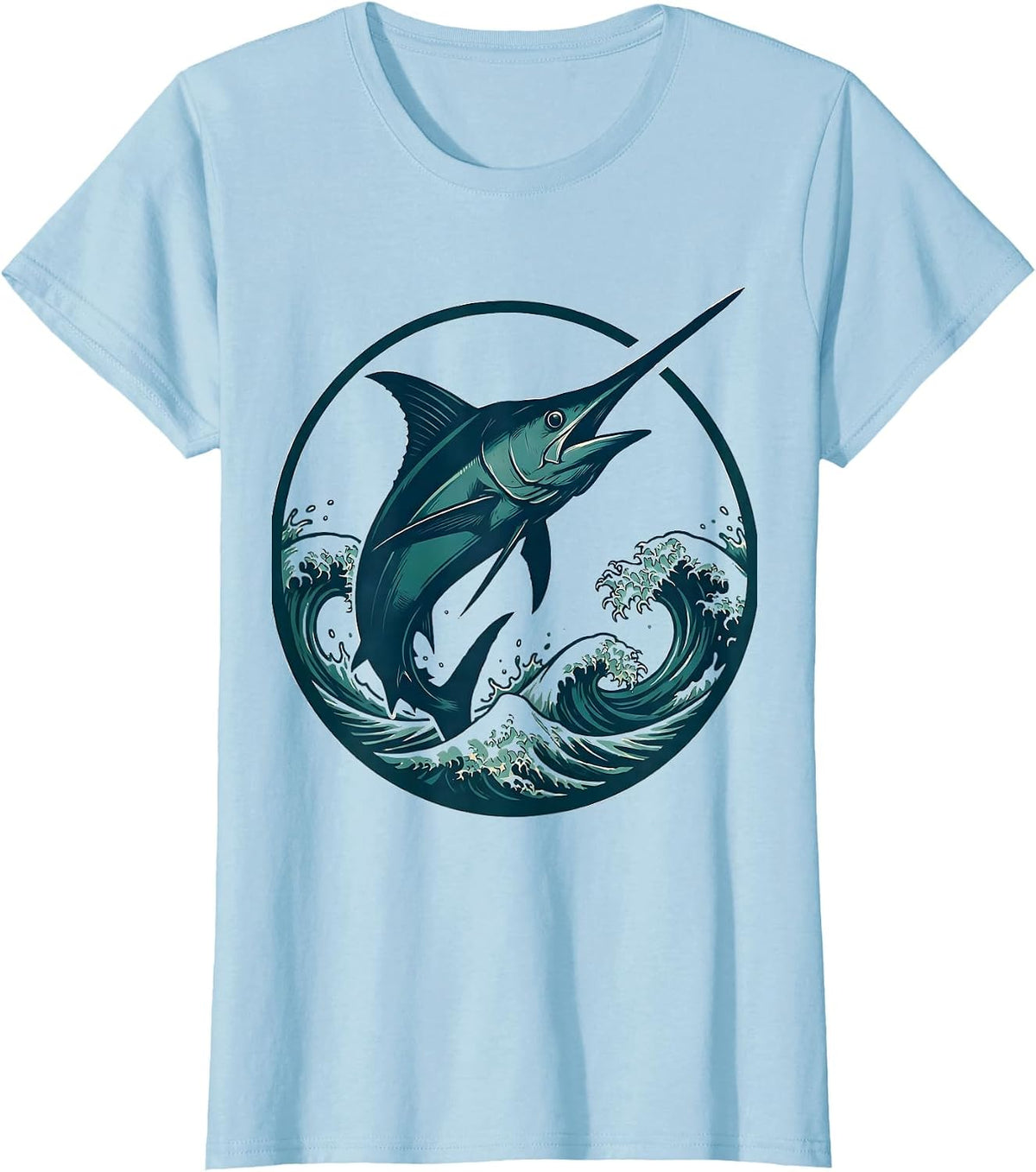 Swordfish Leaping Ocean Wave Gulf of Mexico T-Shirt - Baby Blue