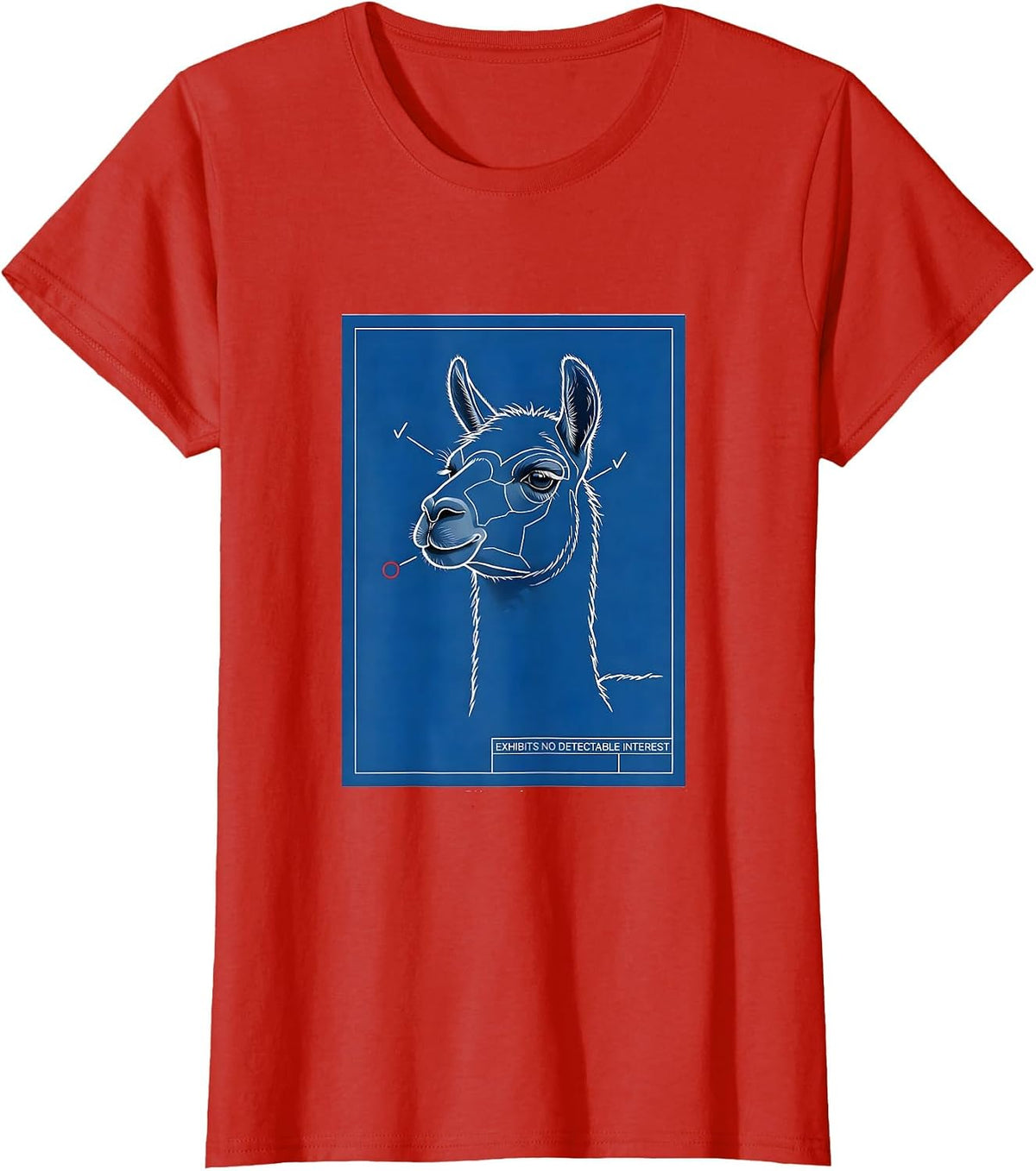 Women's Exhibits No Detectable Interest Funny Llama Alpaca Humor T-Shirt - Red