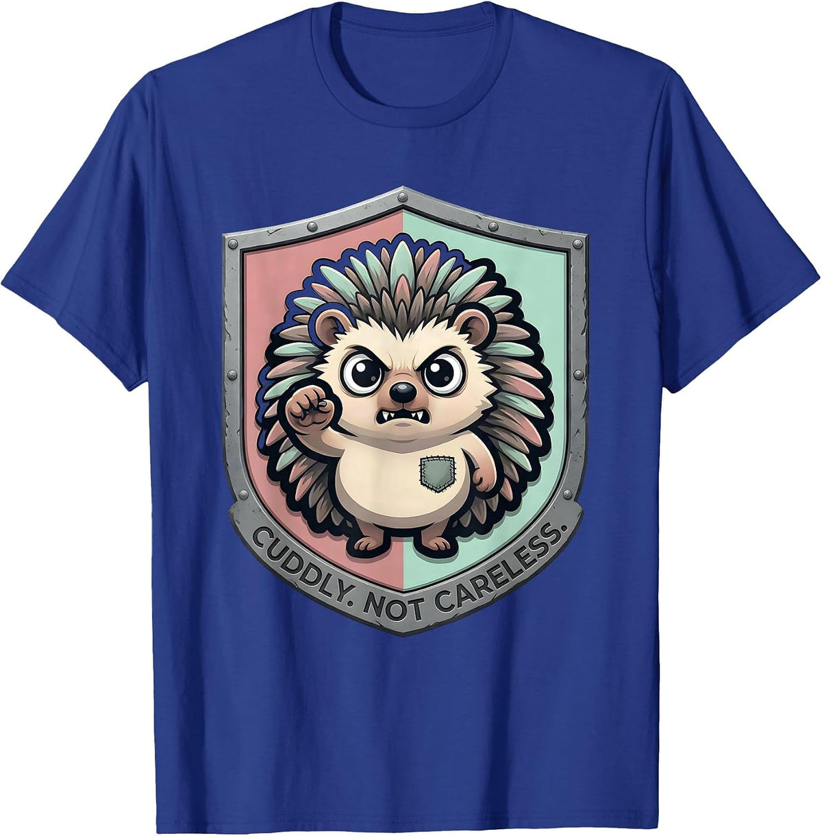 Men's Cuddly Not Careless Pastel Goth Kawaii Chibi Hedgehog Mascot T-Shirt - Royal Blue