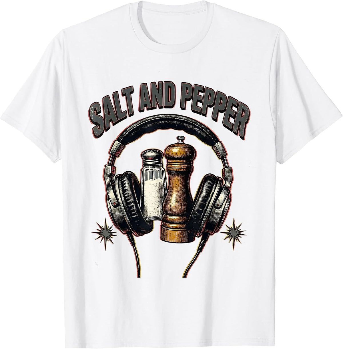 Men's Salt And Pepper Distressed Retro 80s 90s Music Nostalgia T-Shirt - White