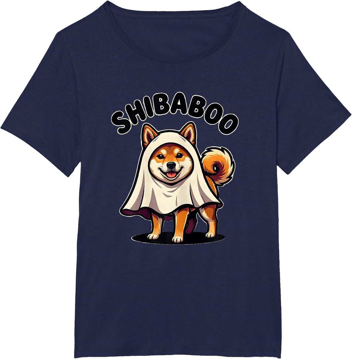 Women's ShibaBoo Funny Shiba Inu Ghost Halloween Dog Lover Costume T-Shirt - Navy Blue