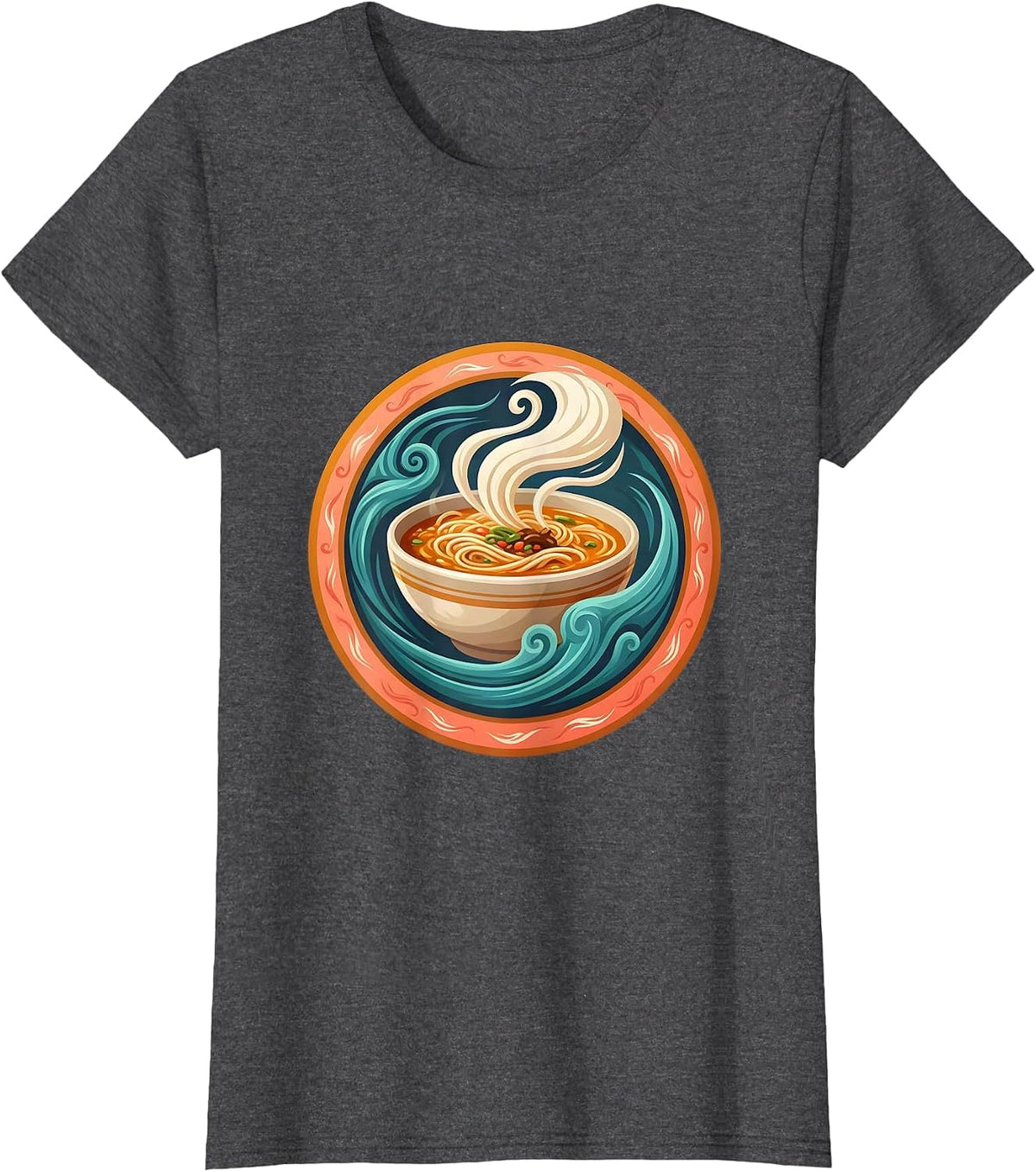Women's Breezy Bowl Steaming Ramen Illustration T-Shirt - Dark Heather Grey