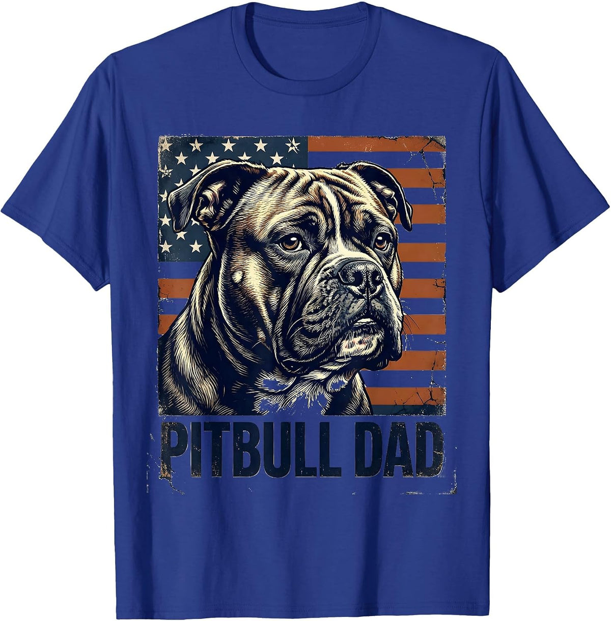 Men's Pitbull Dad Vintage Patriotic Dog Breed Dad Pride 4th T-Shirt - Royal Blue