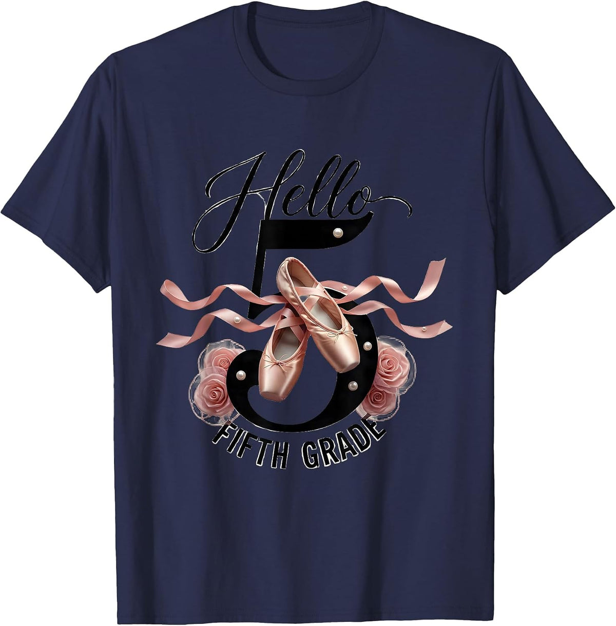 Men's Hello Fifth Grade Balletcore Graphic Back to School Coquette T-Shirt - Navy Blue
