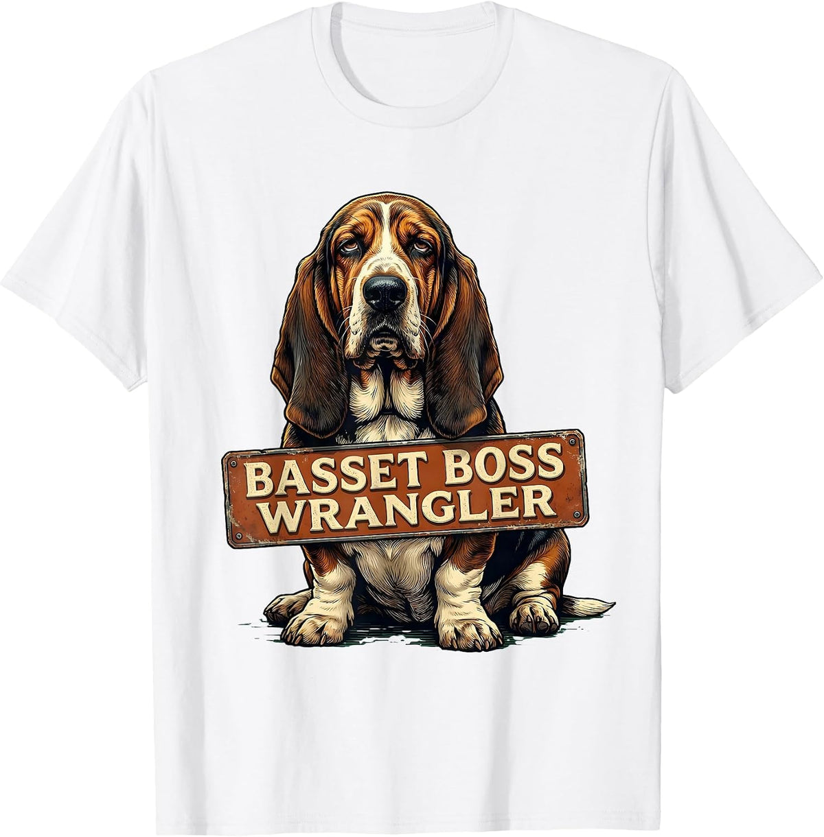 Men's Basset Boss Wrangler Vintage Funny Basset Hound Owner Gift T-Shirt - White