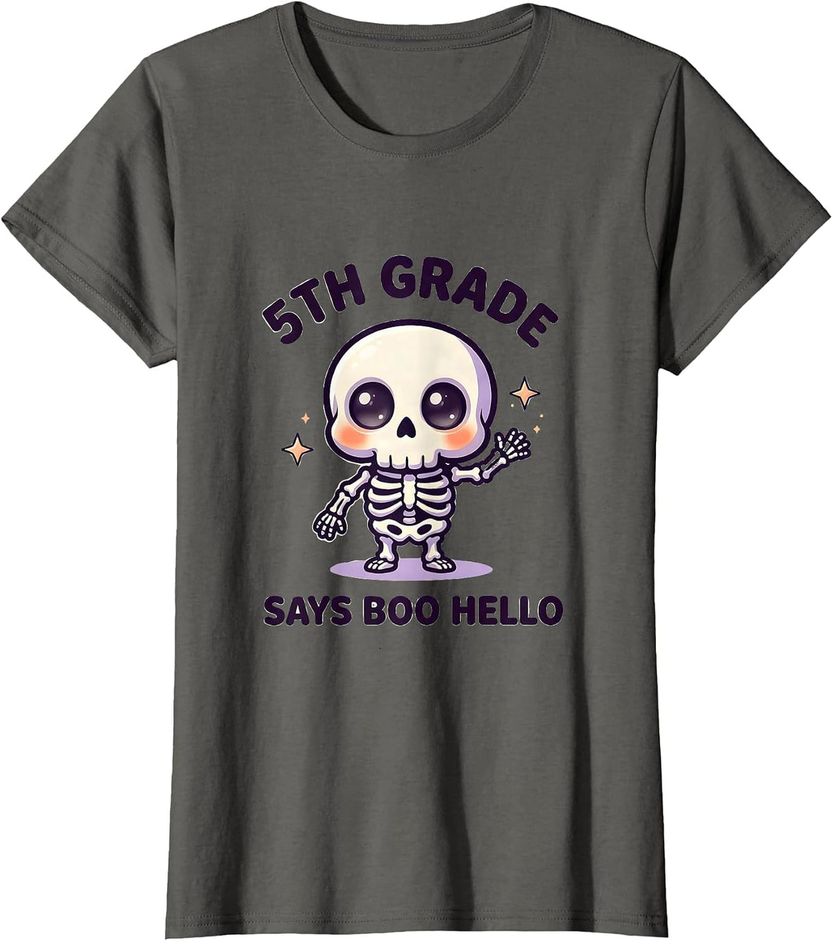 Women's 5th Grade Says Boo Hello Cute Kawaii Halloween Teacher T-Shirt - Asphalt Grey
