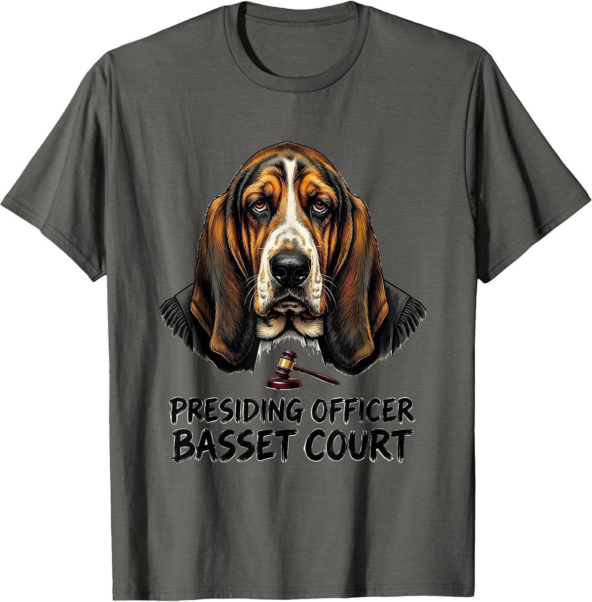 Men's Presiding Officer Basset Court Funny Dog Meme Breed Humor T-Shirt - Asphalt Grey