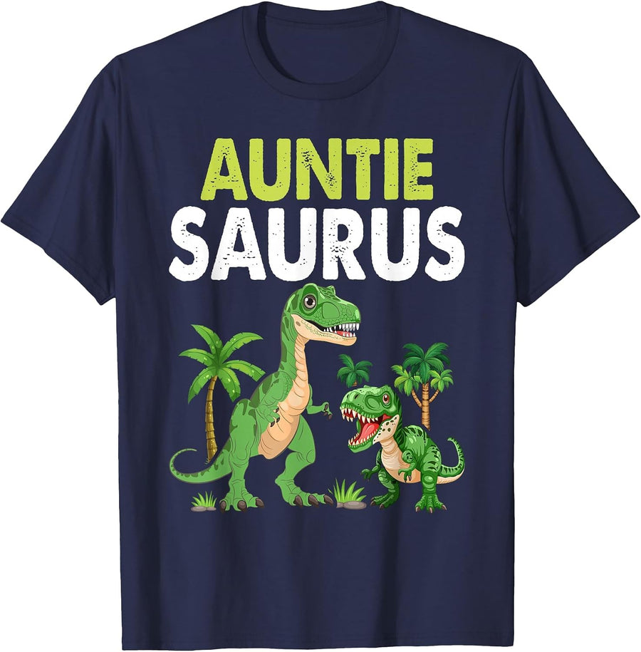 Auntiesaurus Auntie Tyrannosaurus Dinosaur Baby T-Shirt - Navy Blue