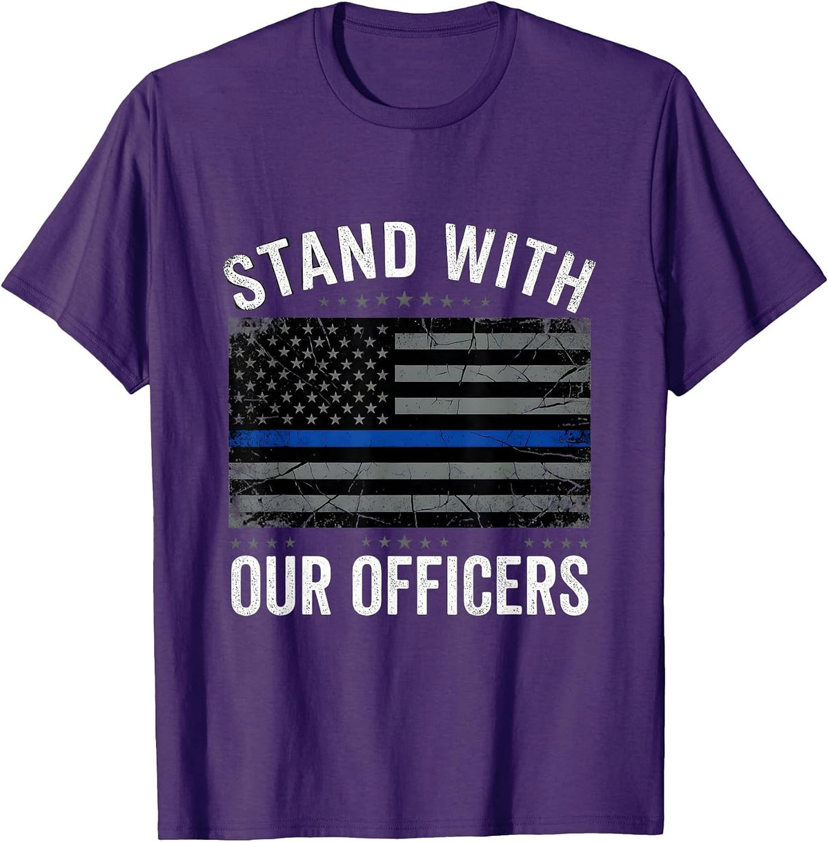 Men's Stand With Our Officers Thin Blue Line Police Support T-Shirt - Purple