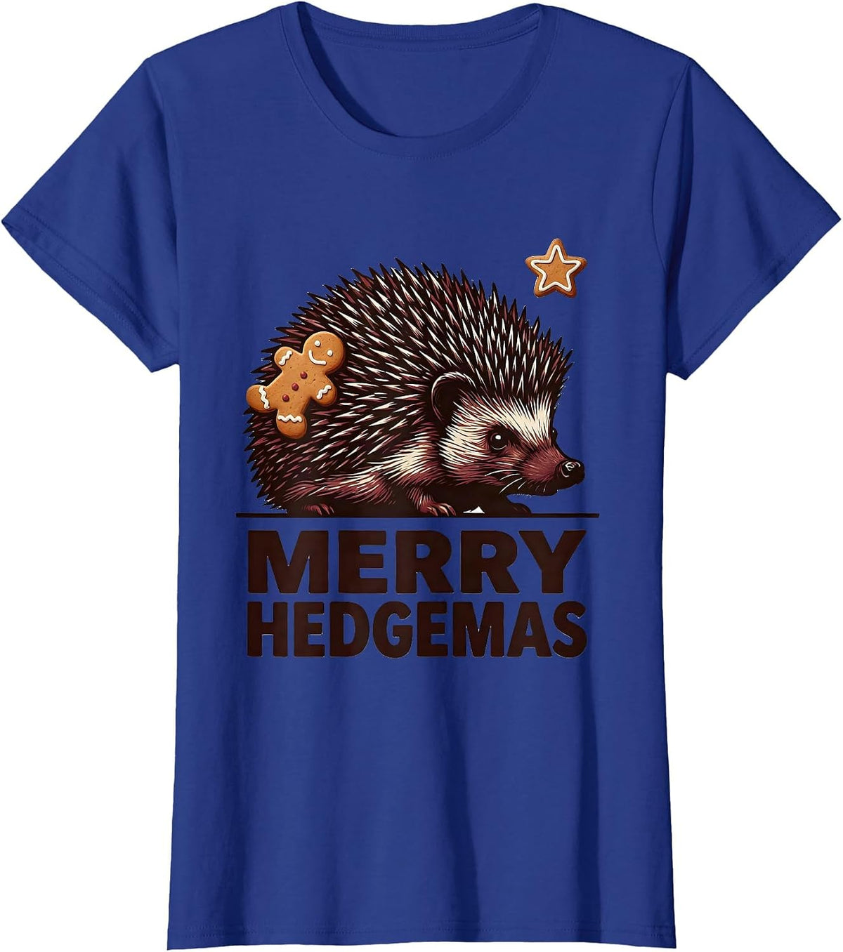 Women's Merry Hedgemas Cute Hedgehog Christmas Novelty Humor T-Shirt - Royal Blue