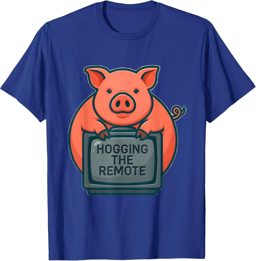 Hogging The Remote Funny Pig Farm Animal Lover Humor T-Shirt - Royal Blue