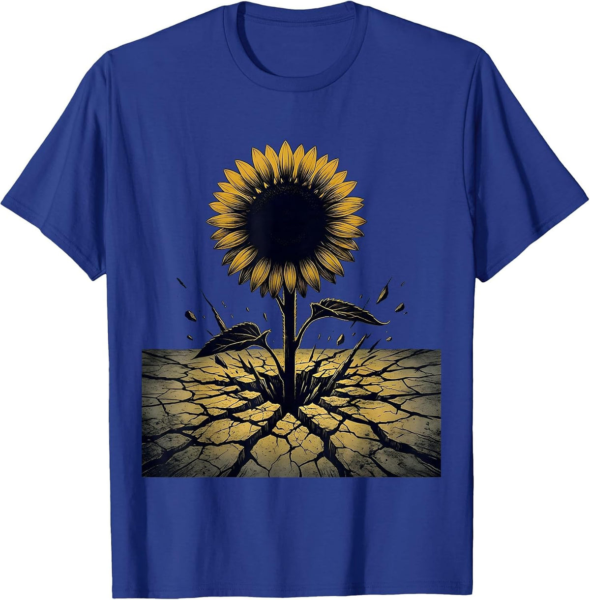 Labor Day Sunflower Through Cracked Concrete T-Shirt - Royal Blue